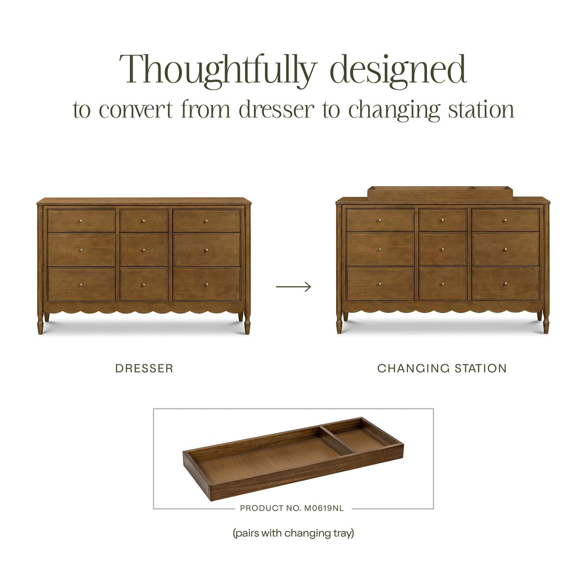 namesake dresser Marin with Cane 6 Drawer Honey/Honey Cane and a scalloped apron Ambrosia 9-Drawer Assembled Dresser Color:
