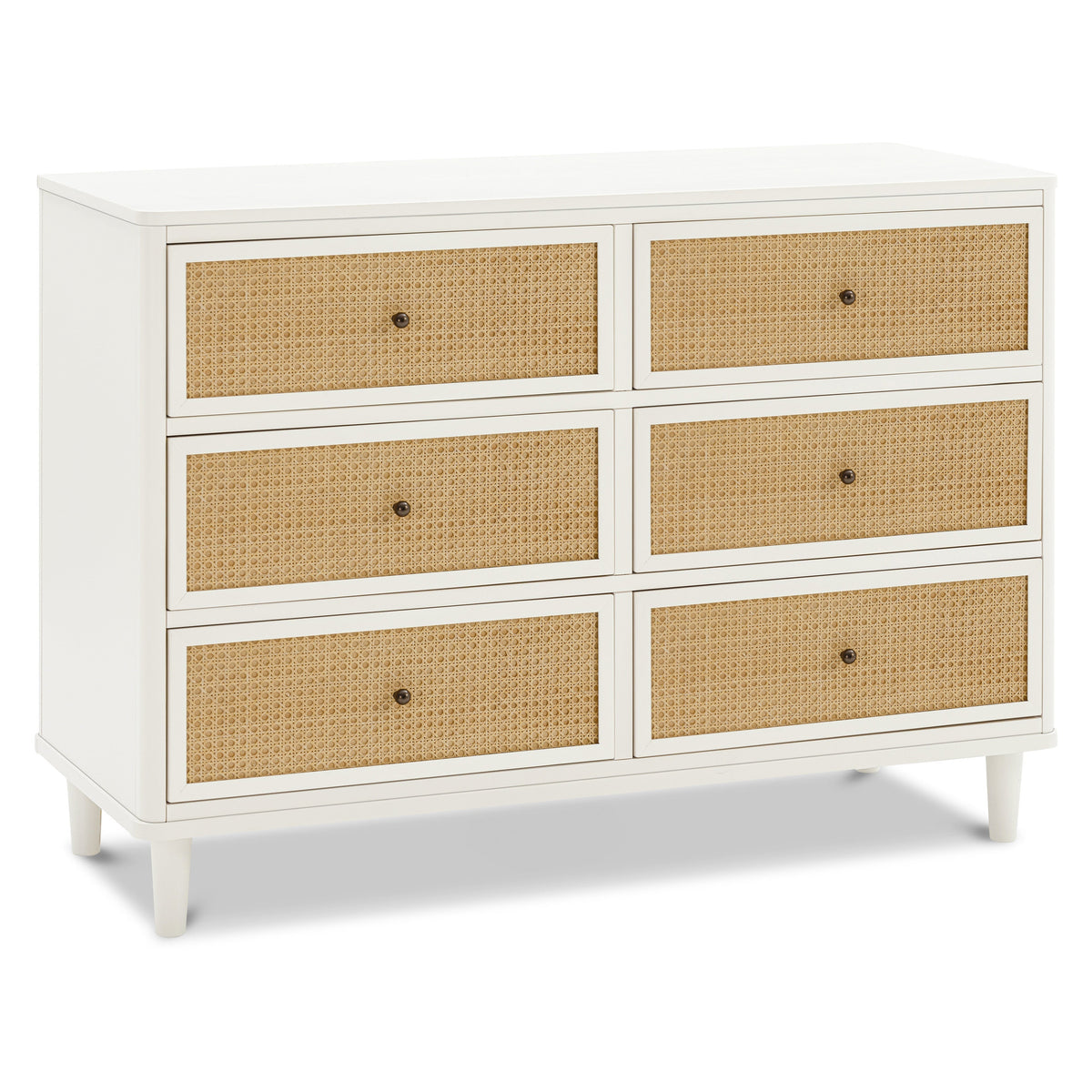 M23716RWHC,Namesake,Marin with Cane 6 Drawer Assembled Dresser in Warm White and Honey Cane