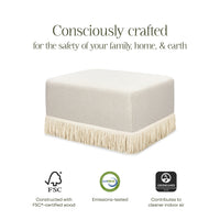 M21785WBIF,Namesake,Crawford Gliding Ottoman in Ivory Boucle with Ivory Tassel Fringe